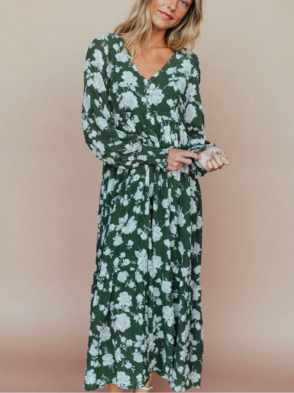 In Bloom Green Floral Long Sleeve Maxi Dress